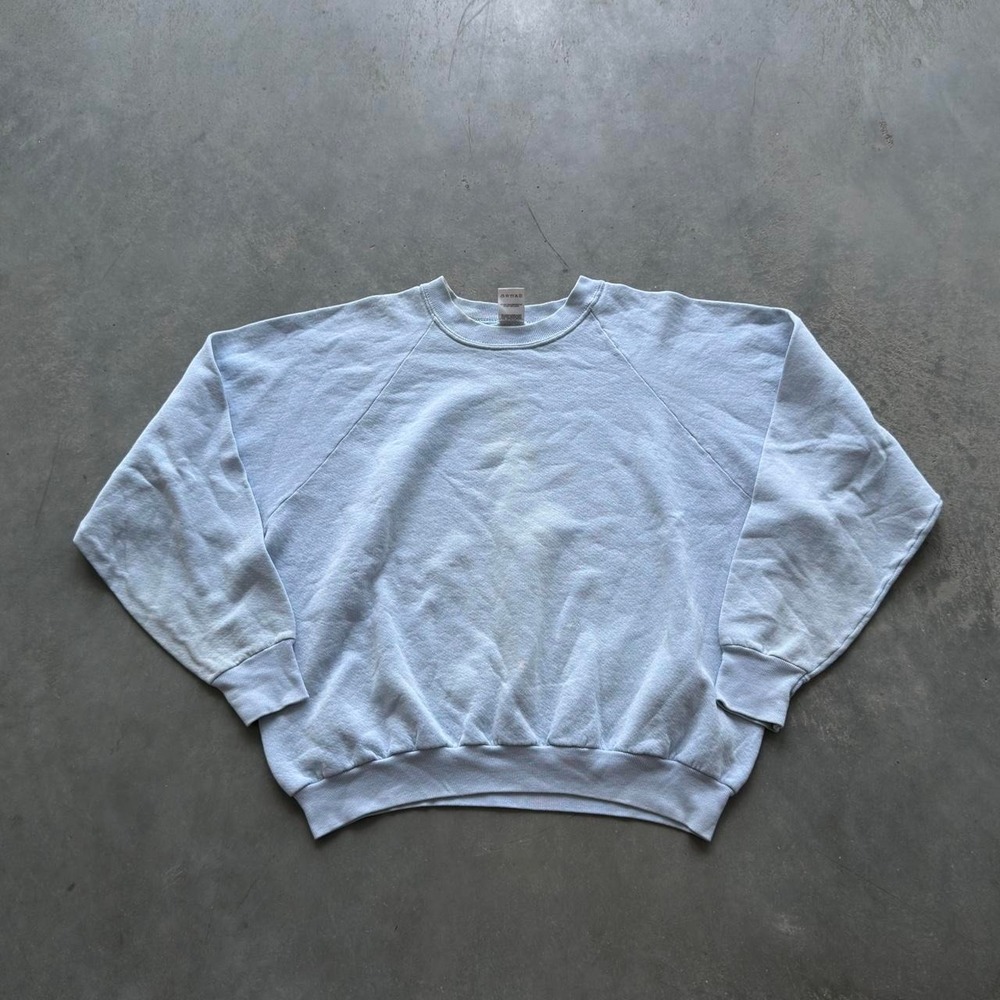 Vintage 90s light blue thrashed stained blank raglan crewneck
